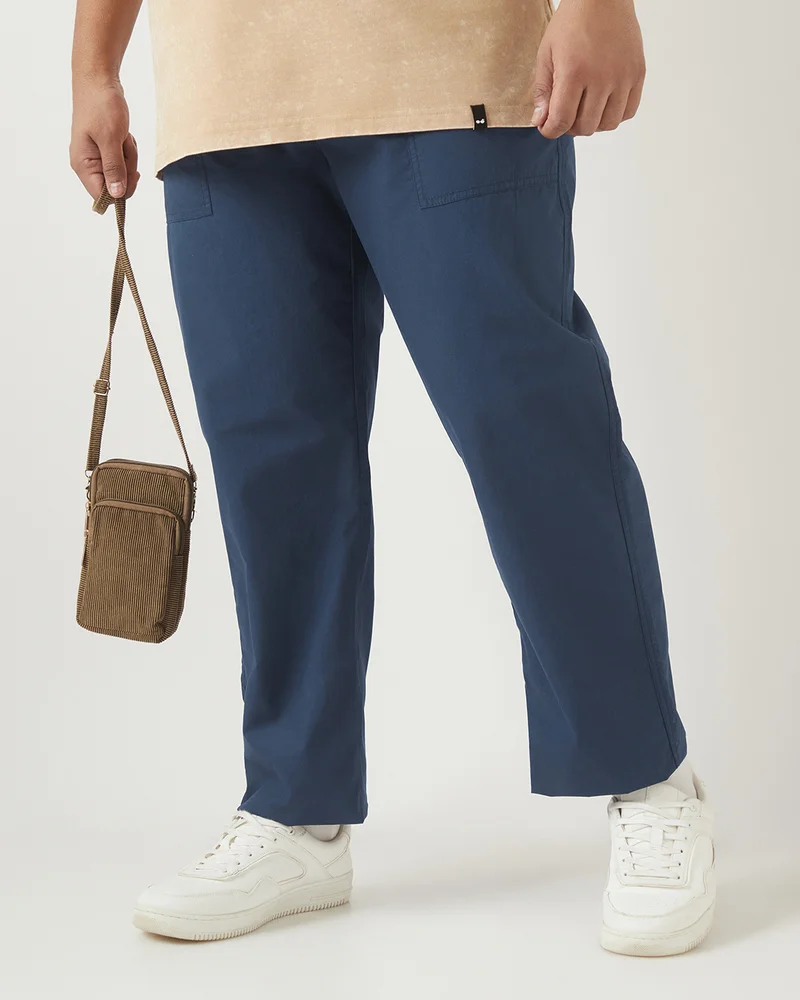 bewakoof Men's Navy Blue Plus Size Pants